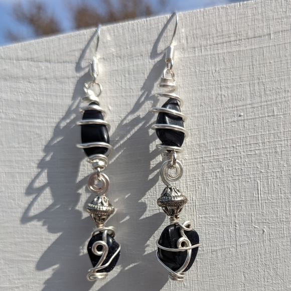 ๐SOLD๐Goldstone Crystals Silver Earrings Long Positive Attitude Ambition - Picture 8 of 12